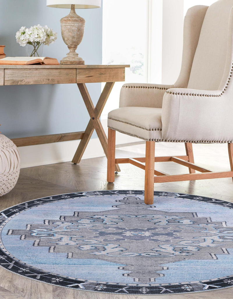 Heritage Elegance Collection Area Rug -  Winterthur (Blue Gray) Round Blue Gray  lifestyle 25