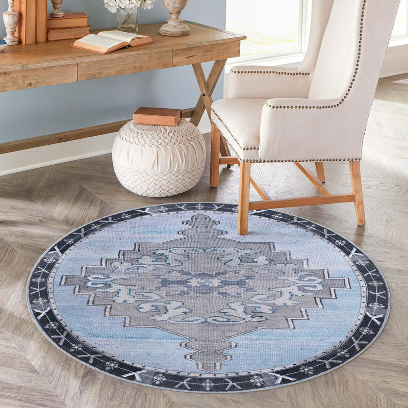 Heritage Elegance Collection Area Rug -  Winterthur (Blue Gray) Round Blue Gray  lifestyle 79