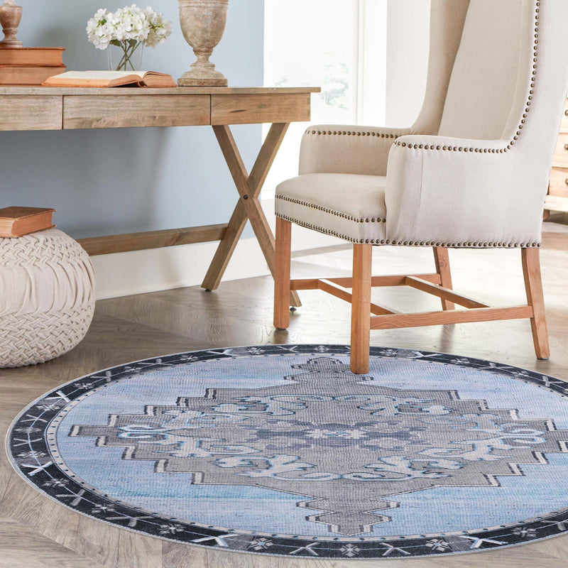 Heritage Elegance Collection Area Rug -  Winterthur (Blue Gray) Round Blue Gray  lifestyle 82