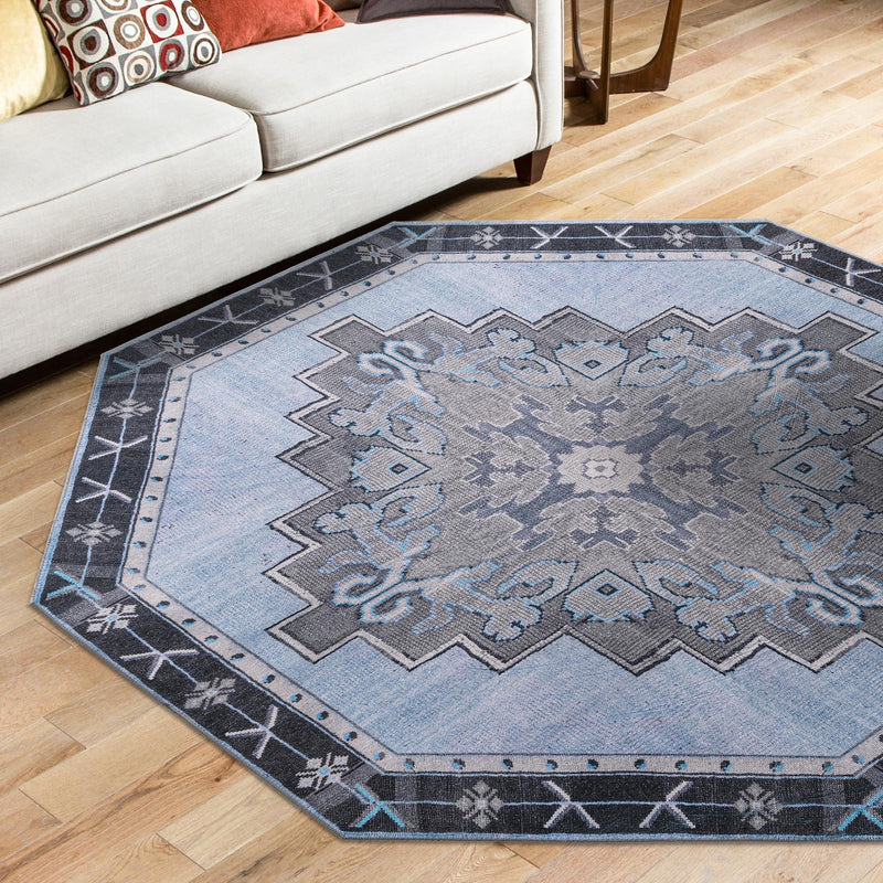 Heritage Elegance Collection Area Rug -  Winterthur (Blue Gray) Octagon Blue Gray  lifestyle 80