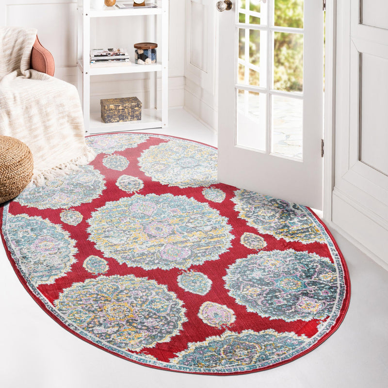 Arcadia Rugs Collection Area Rug -  Atlantis (Red) Oval Red  lifestyle 85