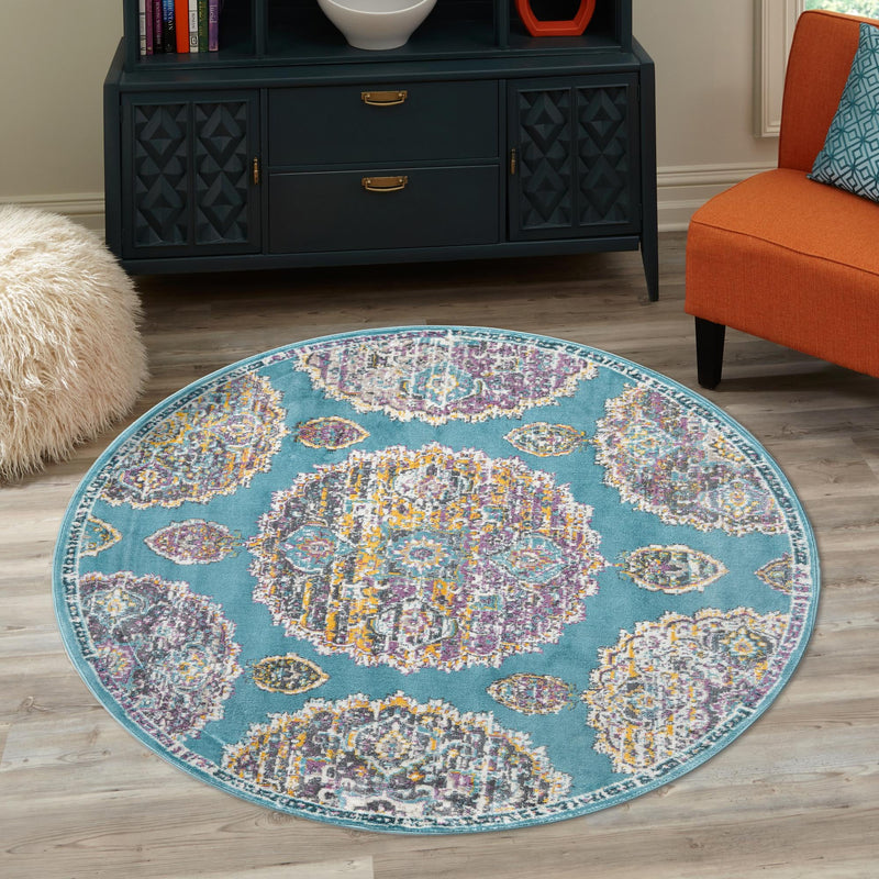 Arcadia Rugs Collection Area Rug -  Atlantis (Blue) Round Blue  lifestyle 83