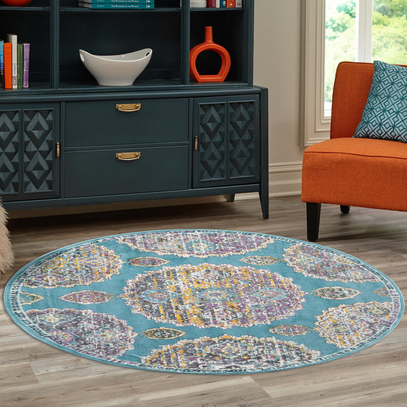 Arcadia Rugs Collection Area Rug -  Atlantis (Blue) Round Blue  lifestyle 87