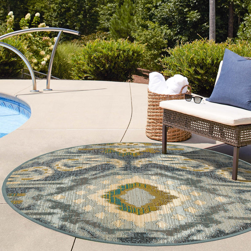 Urban Terrace Collection Area Rug -  Vista Round Blue  lifestyle 55