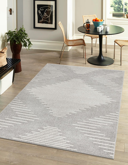 Seychelles Stripes Collection Area Rug - Mahe (Gray and Ivory)