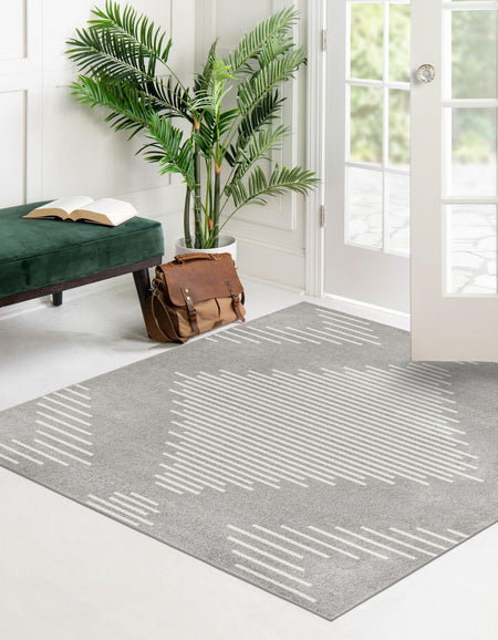 Seychelles Stripes Collection Area Rug - Mahe (Gray and Ivory)