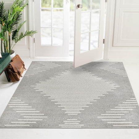 Seychelles Stripes Collection Area Rug - Mahe (Gray and Ivory)