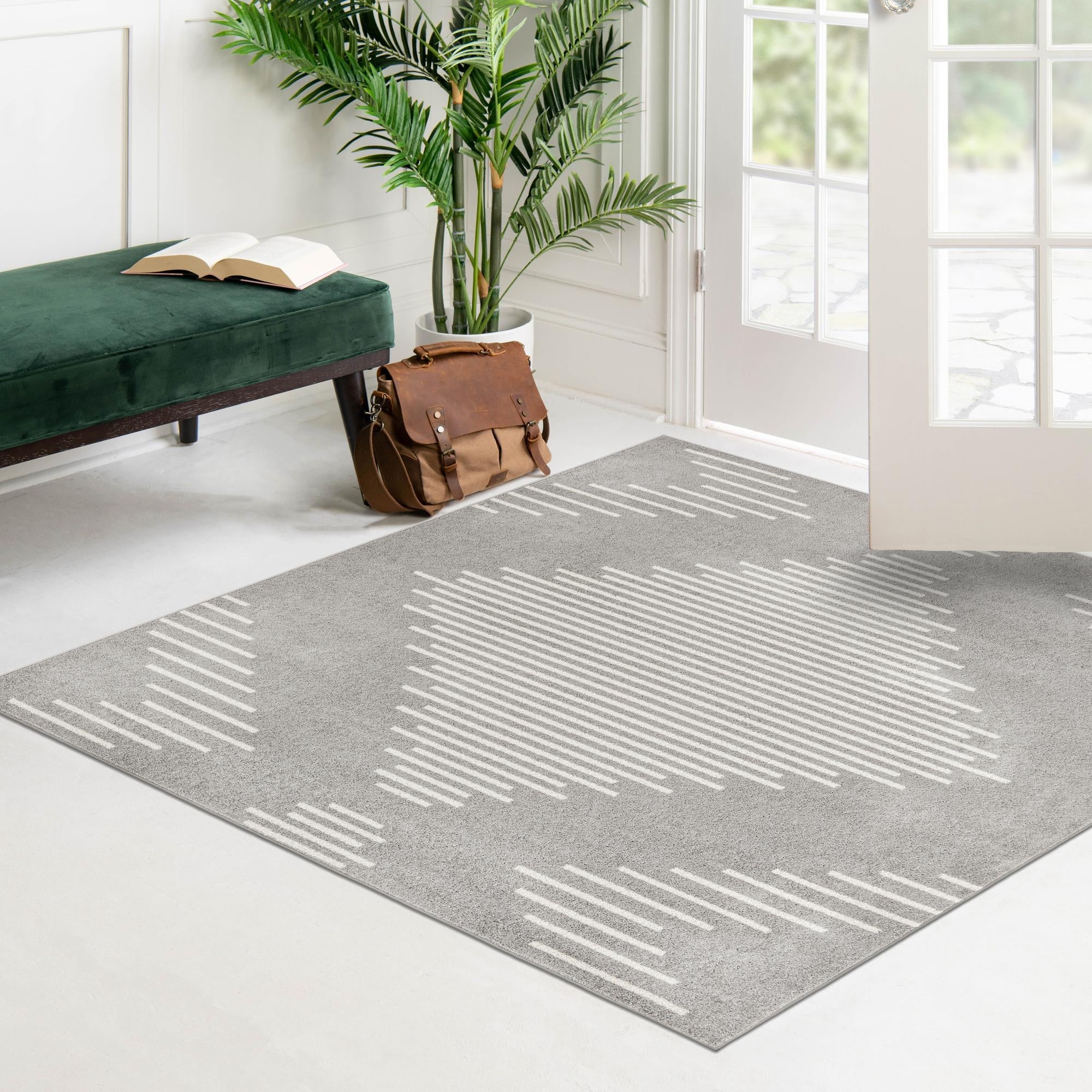 Seychelles Stripes Collection Area Rug - Mahe (Gray and Ivory)