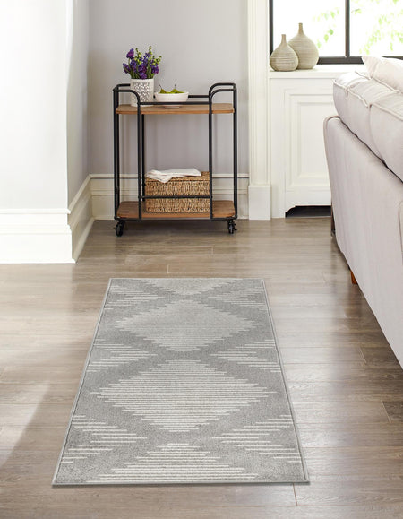 Seychelles Stripes Collection Area Rug - Mahe (Gray and Ivory)