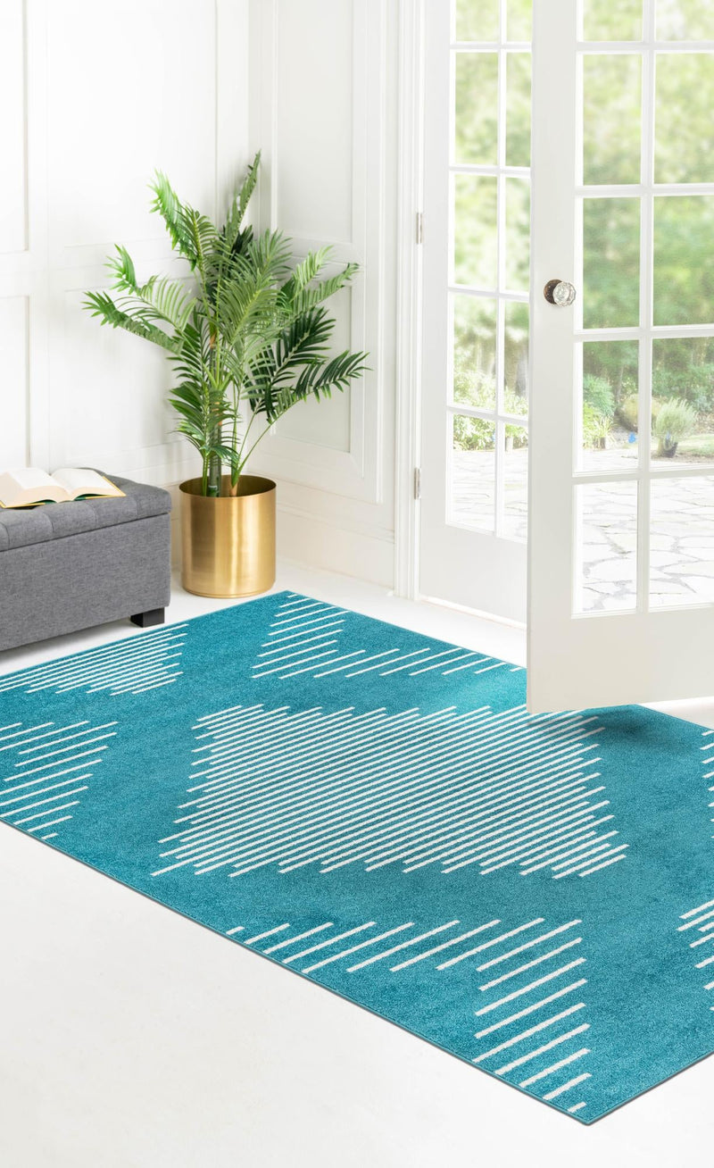 Seychelles Stripes Collection Area Rug - Mahe (Turquoise) Rectangle Turquoise  lifestyle 2