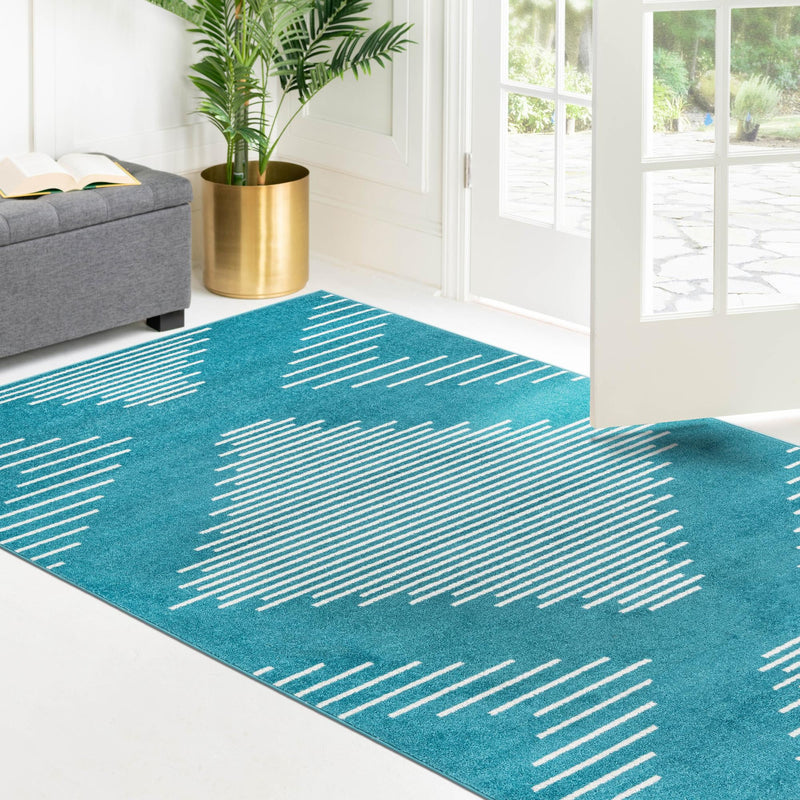 Seychelles Stripes Collection Area Rug - Mahe (Turquoise) Rectangle Turquoise  lifestyle 14