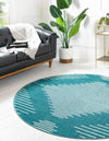 Seychelles Stripes Collection Area Rug - Mahe (Turquoise) Round Turquoise  lifestyle 0