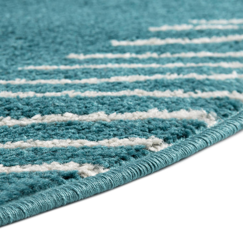 Seychelles Stripes Collection Area Rug - Mahe (Turquoise) Round Turquoise  lifestyle 8