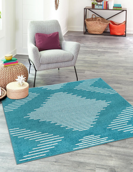 Seychelles Stripes Collection Area Rug - Mahe (Turquoise)