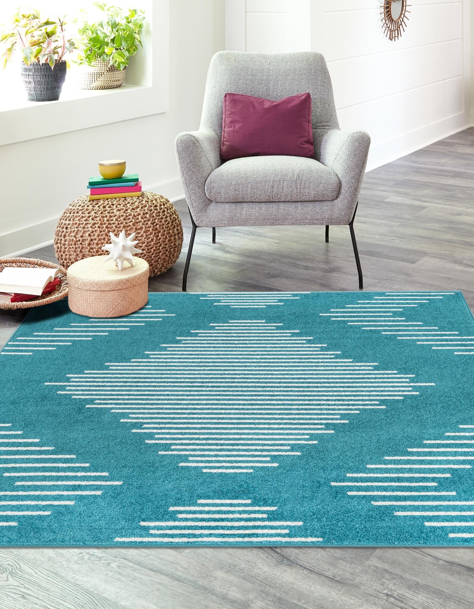 Seychelles Stripes Collection Area Rug - Mahe (Turquoise)