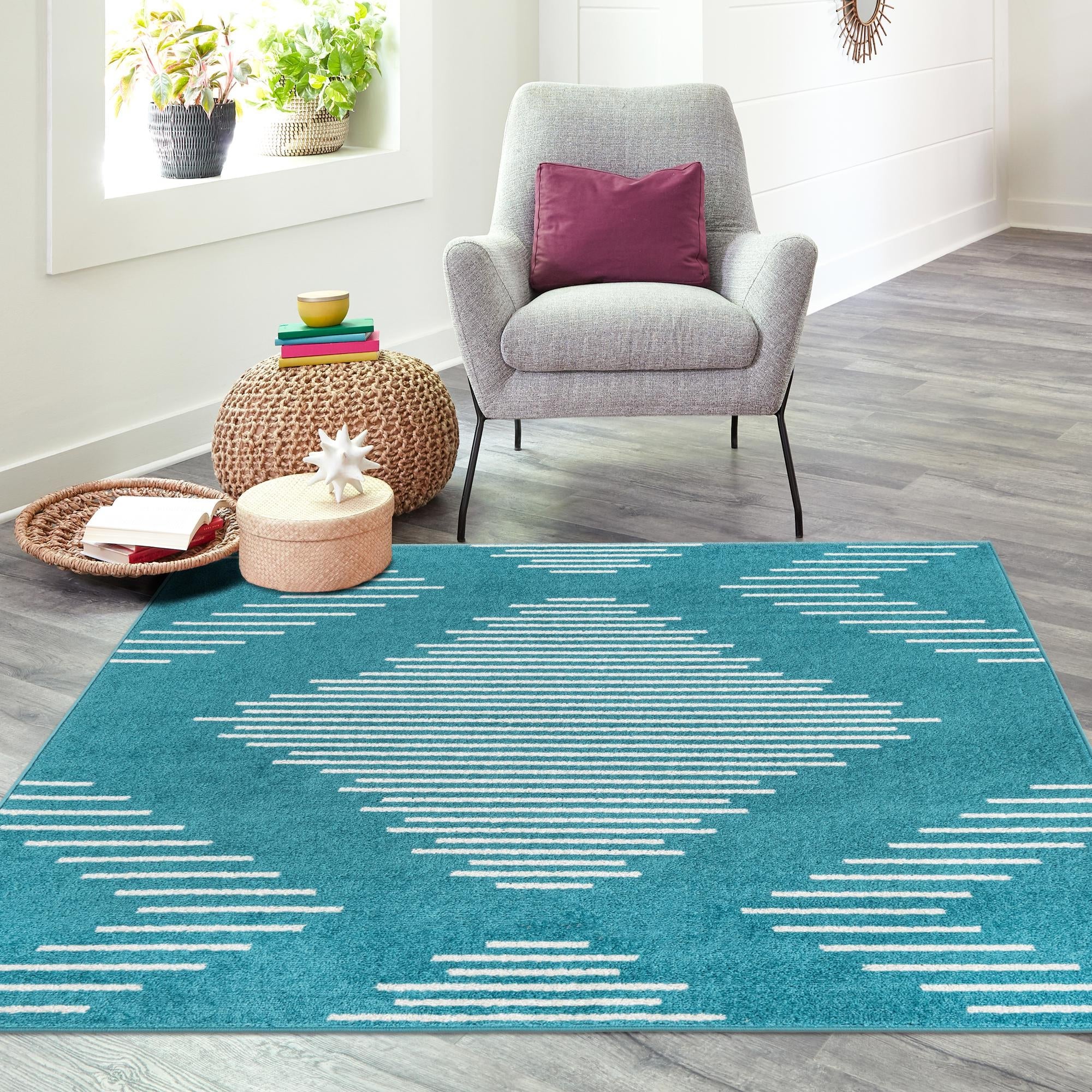 Seychelles Stripes Collection Area Rug - Mahe (Turquoise)