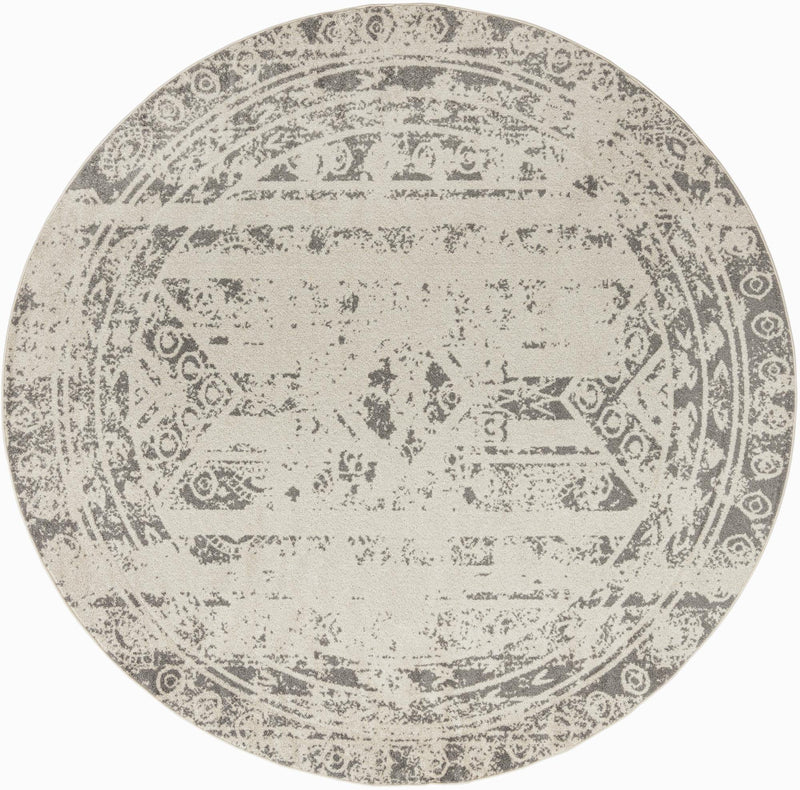 Brighton Stripes Collection Area Rug - Sussex (Ivory and Gray) Round Ivory and Gray Main