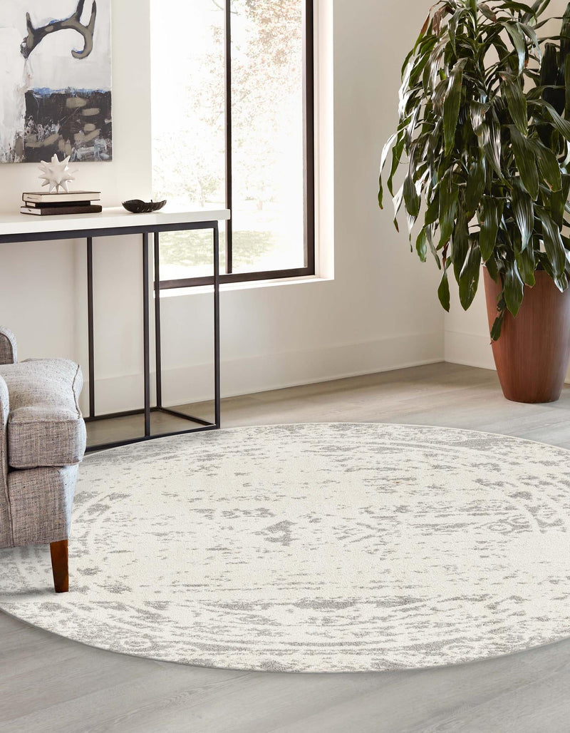 Brighton Stripes Collection Area Rug - Sussex (Ivory and Gray) Round Ivory and Gray  lifestyle 2