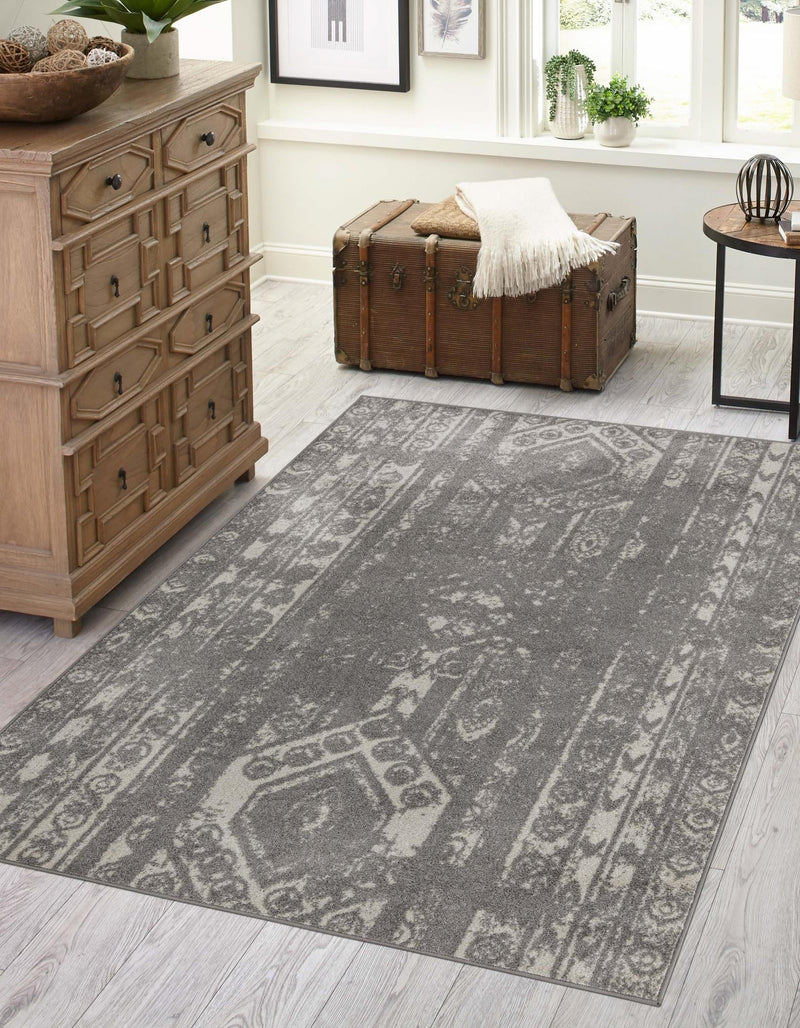 Brighton Stripes Collection Area Rug - Sussex (Gray and Ivory) Rectangle Gray and Ivory  lifestyle 0