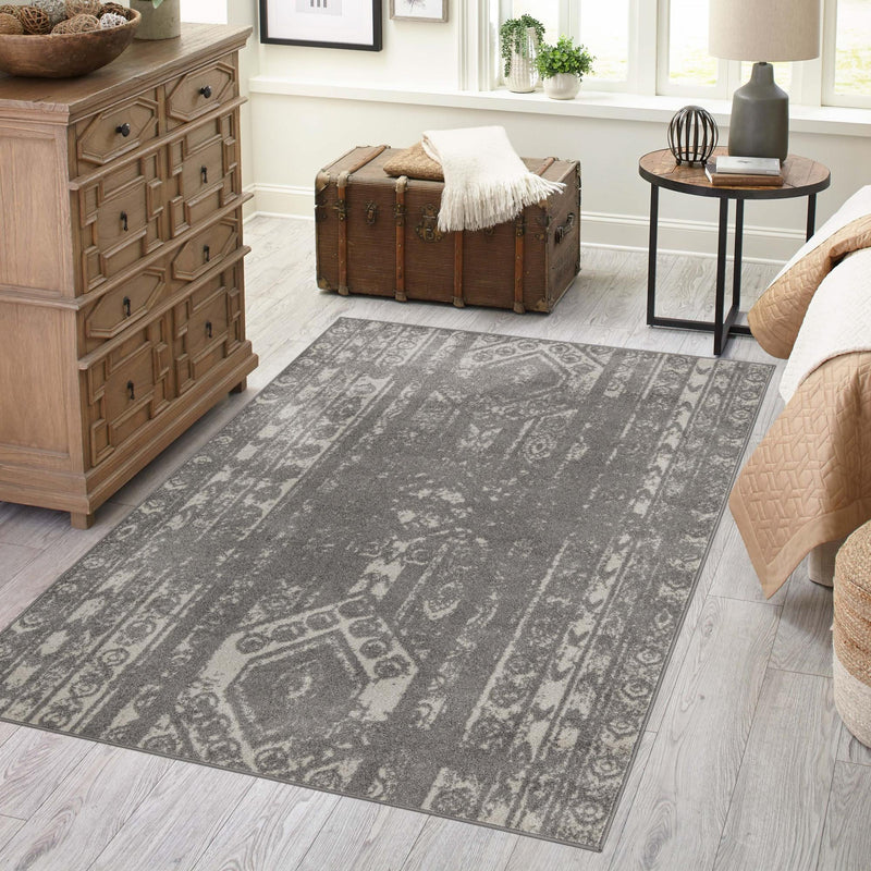 Brighton Stripes Collection Area Rug - Sussex (Gray and Ivory) Rectangle Gray and Ivory  lifestyle 15