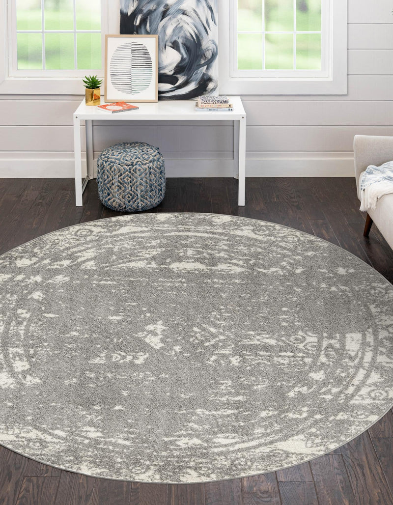 Brighton Stripes Collection Area Rug - Sussex (Gray and Ivory) Round Gray and Ivory  lifestyle 0