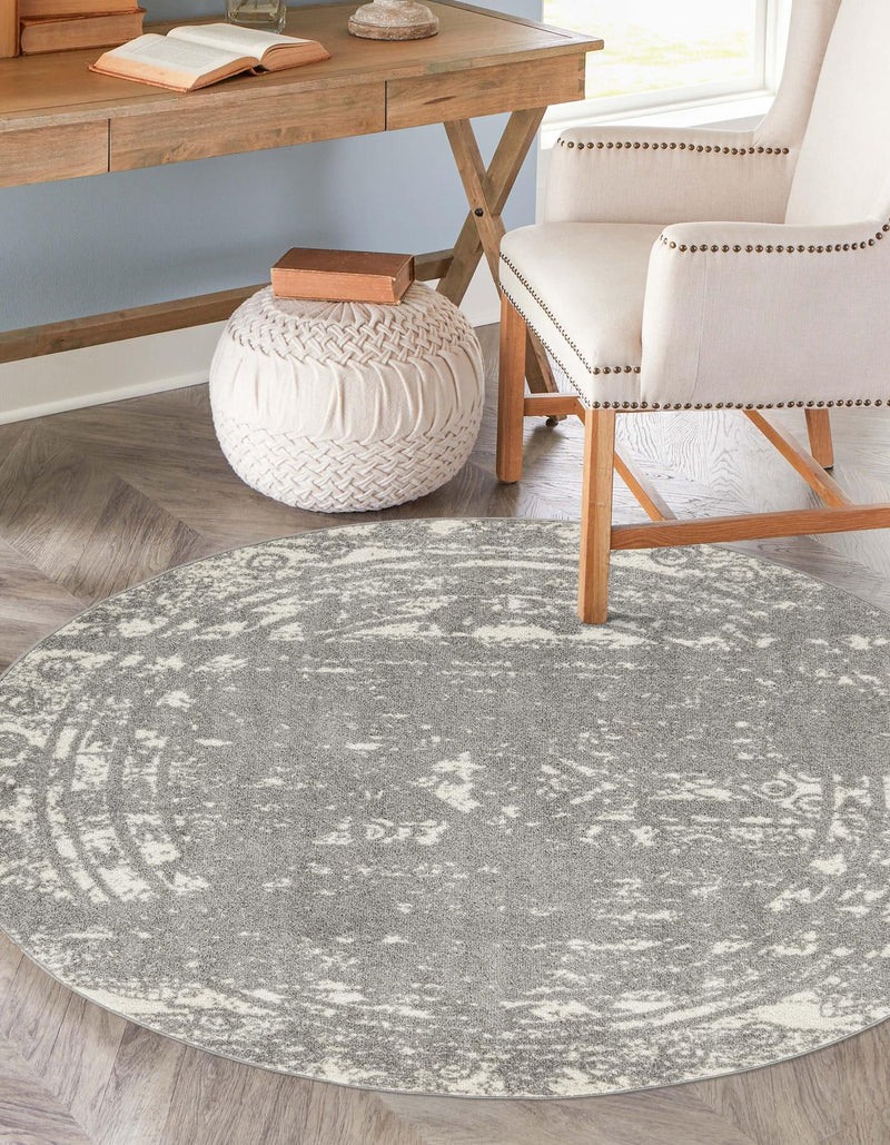 Brighton Stripes Collection Area Rug - Sussex (Gray and Ivory) Round Gray and Ivory  lifestyle 6