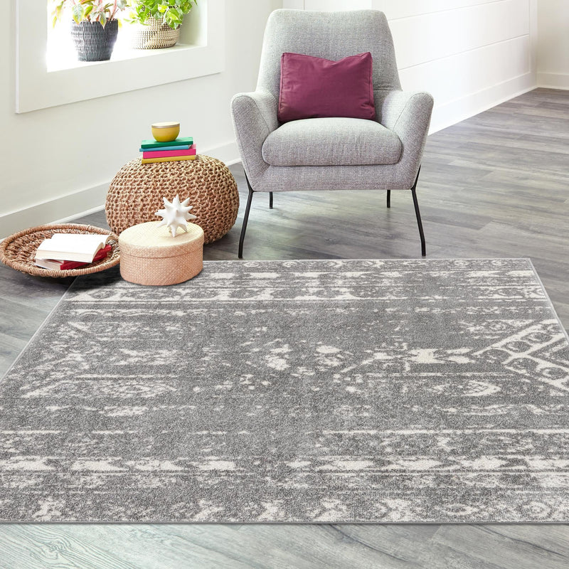 Brighton Stripes Collection Area Rug - Sussex (Gray and Ivory) Square Gray and Ivory  lifestyle 14