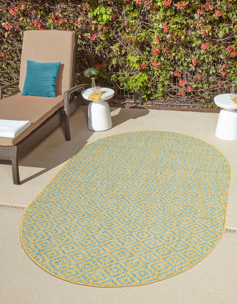 Urban Oasis Rugs Collection Area Rug -  Rooftop (Yellow and Aqua) Oval Yellow and Aqua  lifestyle 0