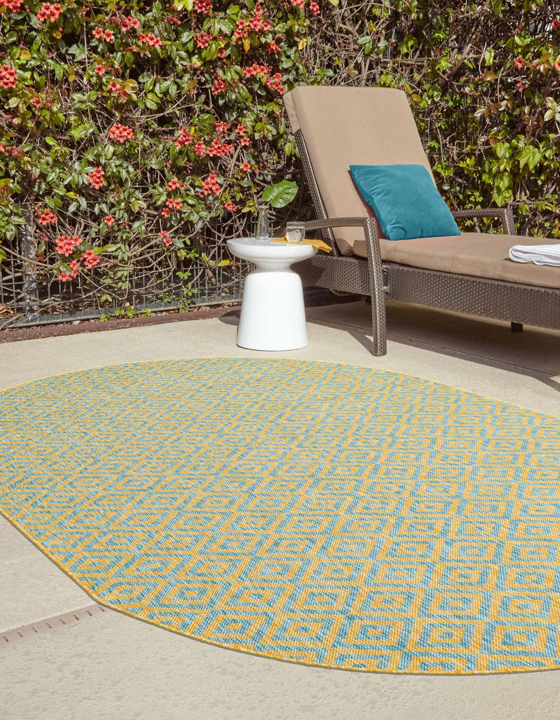 Urban Oasis Rugs Collection Area Rug -  Rooftop (Yellow and Aqua) Oval Yellow and Aqua  lifestyle 2