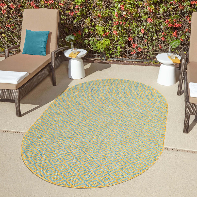 Urban Oasis Rugs Collection Area Rug -  Rooftop (Yellow and Aqua) Oval Yellow and Aqua  lifestyle 21