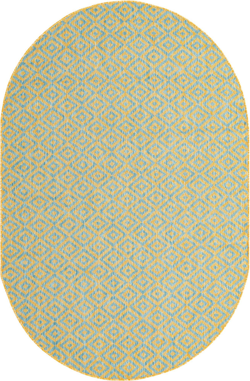 Urban Oasis Rugs Collection Area Rug -  Rooftop (Yellow and Aqua) Oval Yellow and Aqua Main