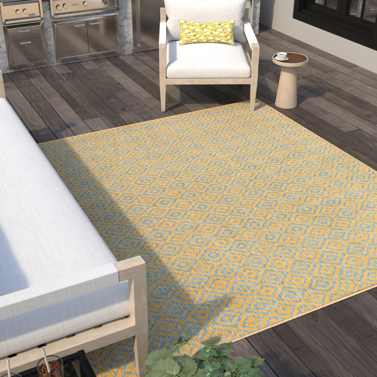 Urban Oasis Rugs Collection Area Rug -  Rooftop (Yellow and Aqua)