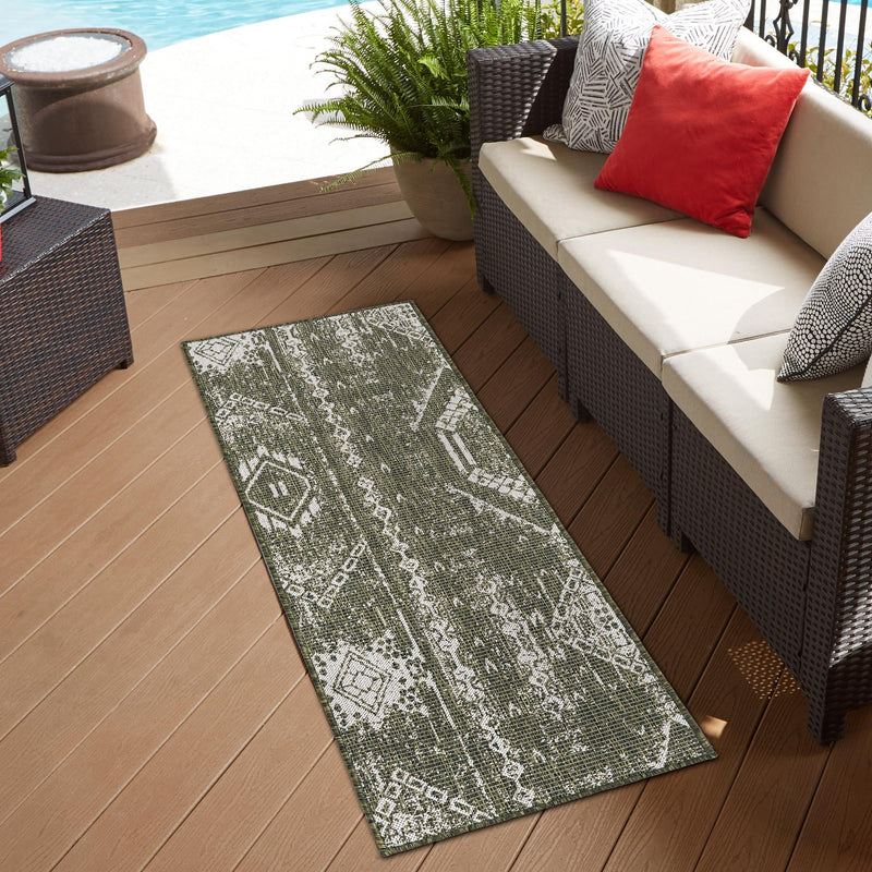 Desert Nomad Terrace Collection Area Rug - Sahara (Green) Runner Green  lifestyle 13