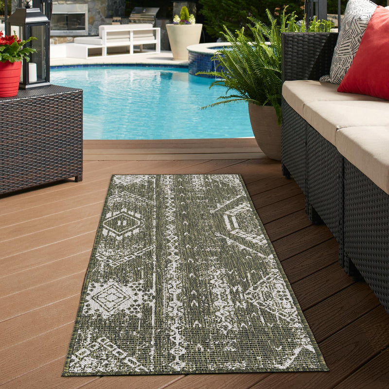 Desert Nomad Terrace Collection Area Rug - Sahara (Green) Runner Green  lifestyle 14