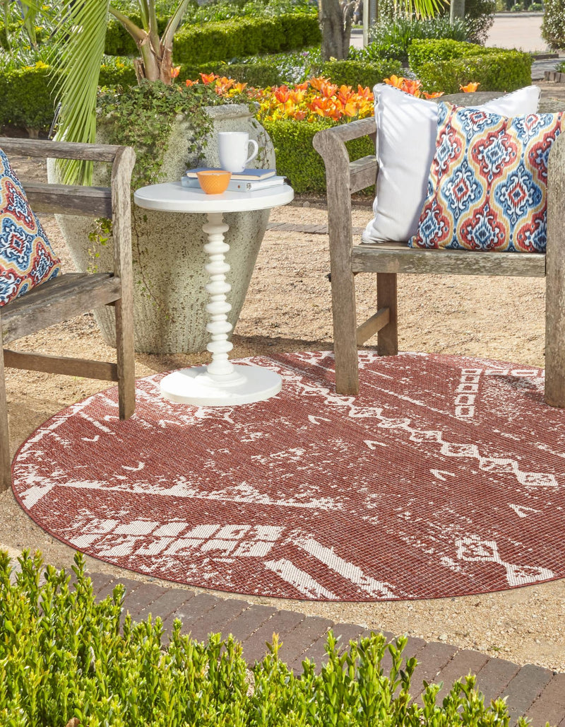 Desert Nomad Terrace Collection Area Rug - Sahara (Rust Red) Round Rust Red  lifestyle 2