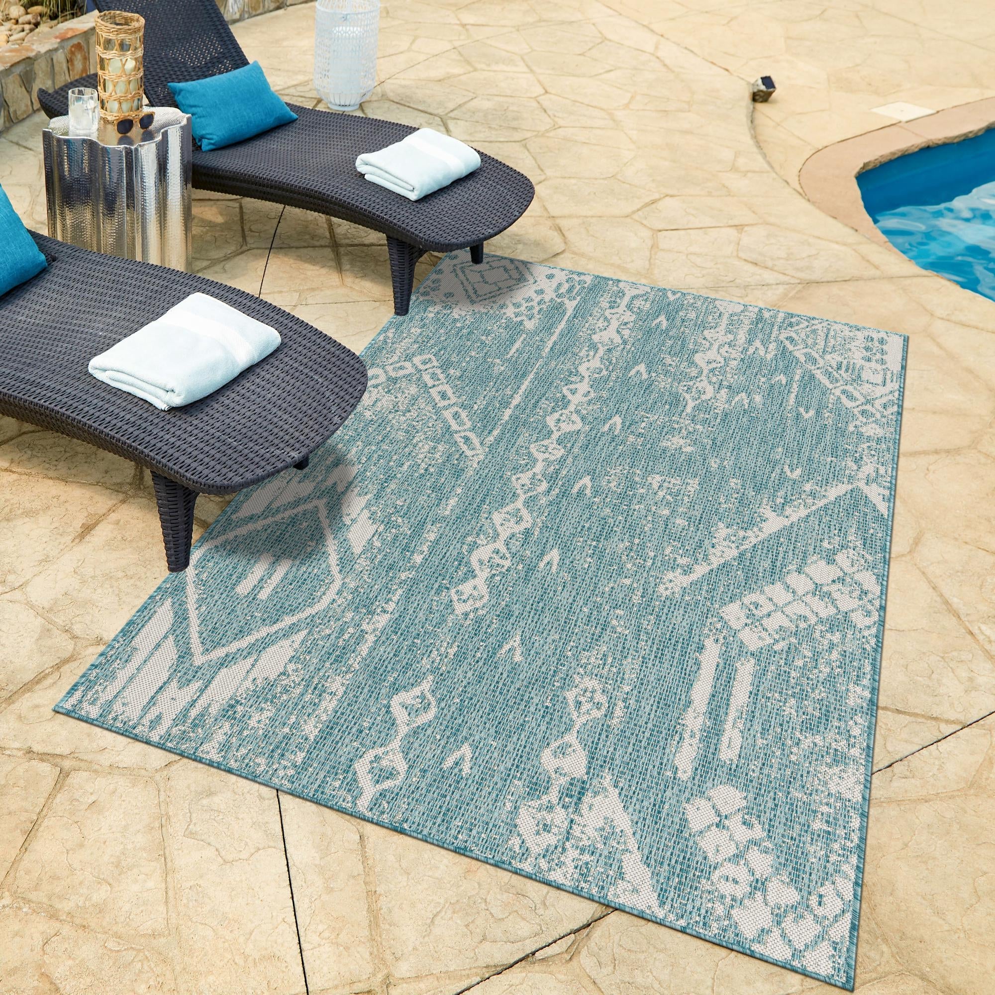 Desert Nomad Terrace Collection Area Rug - Sahara (Light Aqua)