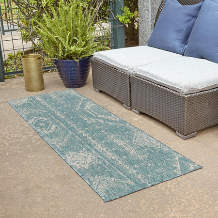 Desert Nomad Terrace Collection Area Rug - Sahara (Light Aqua)