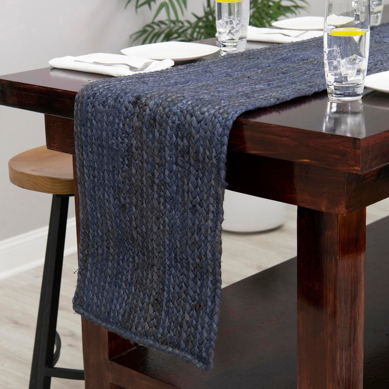 Woven Seaside Jute Collection Area Rug - Savannah (Navy Blue) Table Runner Navy Blue  lifestyle 114