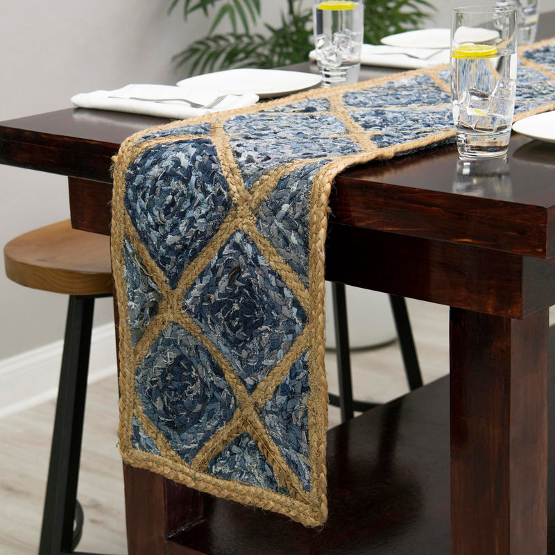 Woven Seaside Jute Collection Area Rug - Marina Table Runner Blue  lifestyle 78