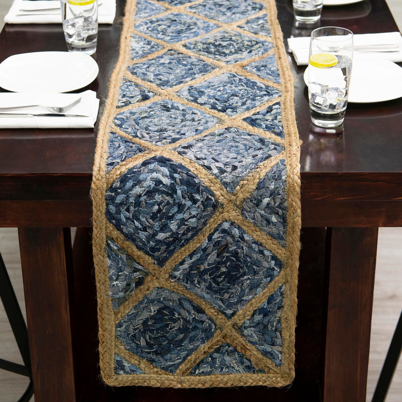 Woven Seaside Jute Collection Area Rug - Marina Table Runner Blue  lifestyle 80