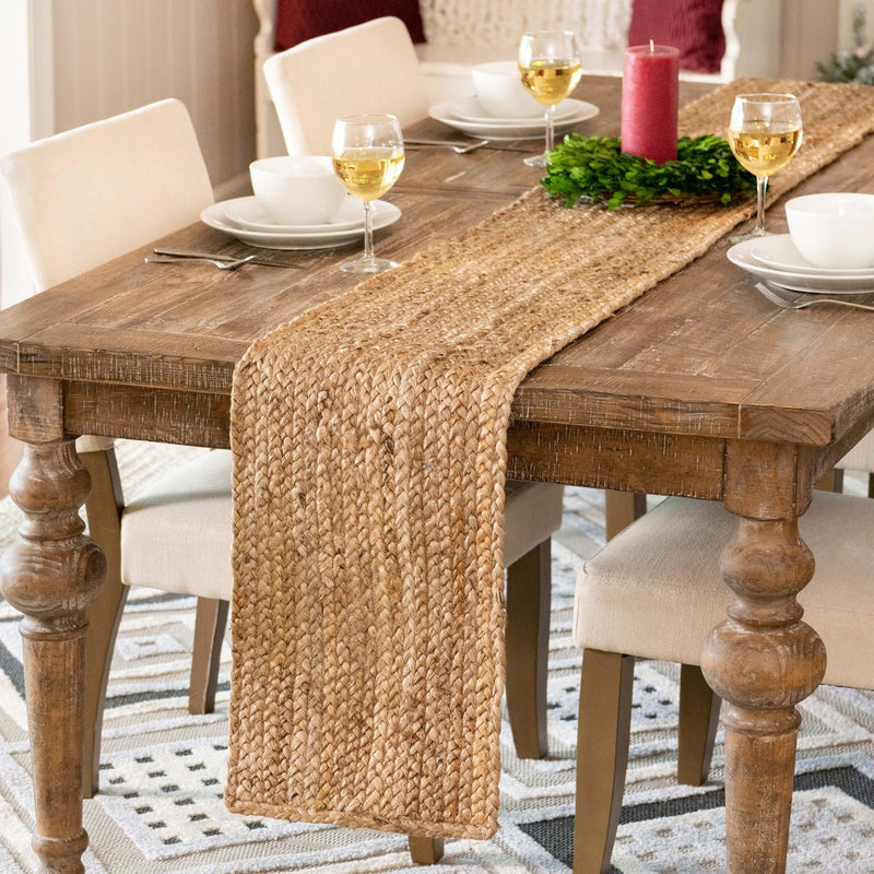 Woven Seaside Jute Collection Area Rug - Savannah (Natural) Table Runner Natural  lifestyle 94