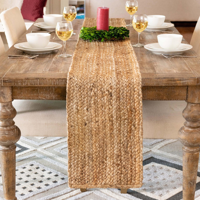 Woven Seaside Jute Collection Area Rug - Savannah (Natural) Table Runner Natural  lifestyle 97