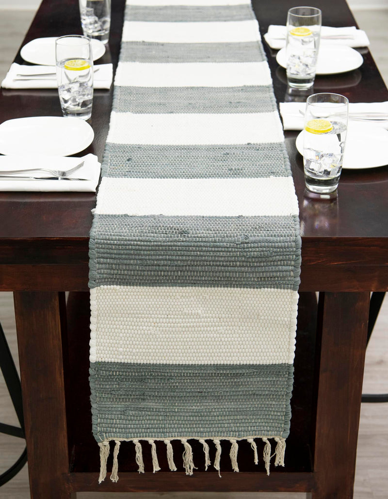 Tassel Trail Collection Area Rug - Pathway (Gray) Table Runner Gray  lifestyle 32