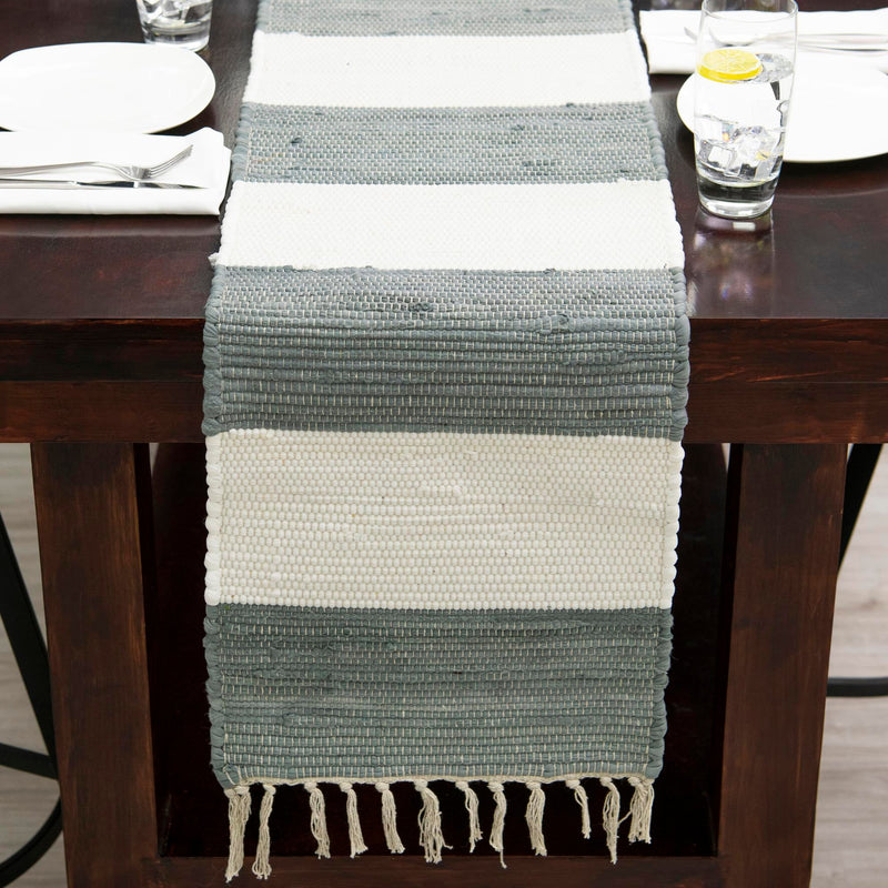 Tassel Trail Collection Area Rug - Pathway (Gray) Table Runner Gray  lifestyle 84