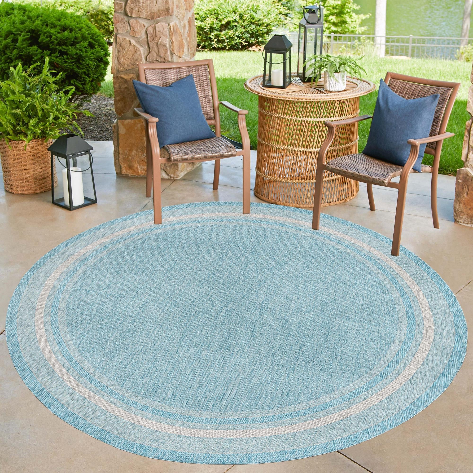 Terrace Fringe Collection Area Rug - Veranda (Aquamarine)