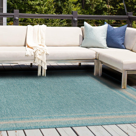 Terrace Fringe Collection Area Rug - Veranda (Aquamarine)