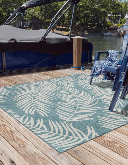 Seaside Blooms Collection Area Rug - Verdure (Light Aqua)