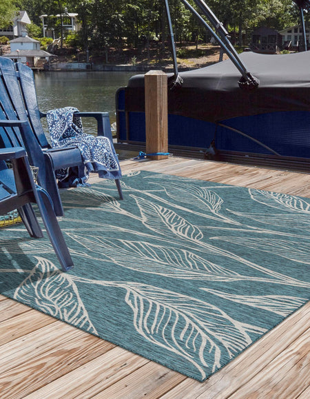 Seaside Blooms Collection Area Rug -  Evergreen (Teal)