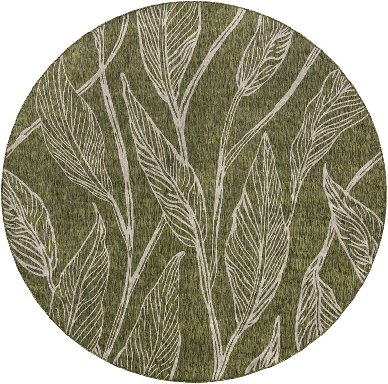 Garden Terrace Escape Collection Area Rug -  Evergreen (Green) Round Green Main