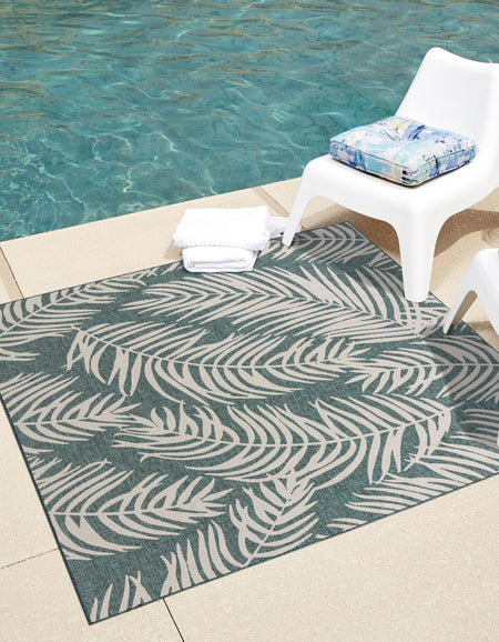 Seaside Blooms Collection Area Rug - Verdure (Teal)